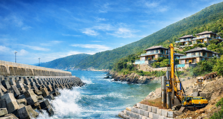 Công nghệ kè chắn sóng & xây dựng địa hình đồi núi của Vingroup tại Vinhomes Làng Vân